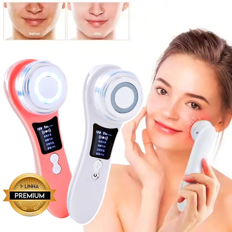Aparelho de Rejuvenescimento LED Vermelho / Azul Massageador Facial Portátil Recarregável