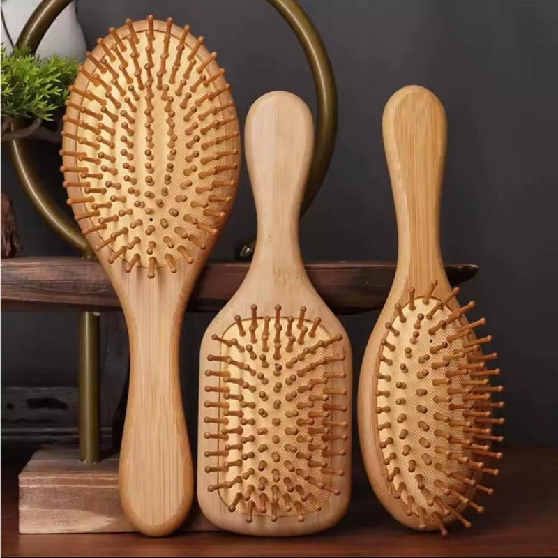 Escova De Cabelo De Bambu e Madeira Antiestática